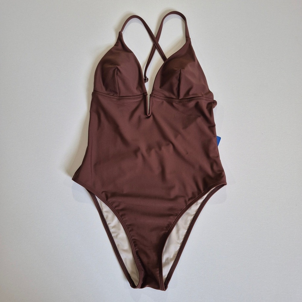 CUPSHE Womens One Piece Swimsuit Brown V-Neck Crisscross Back  Size M